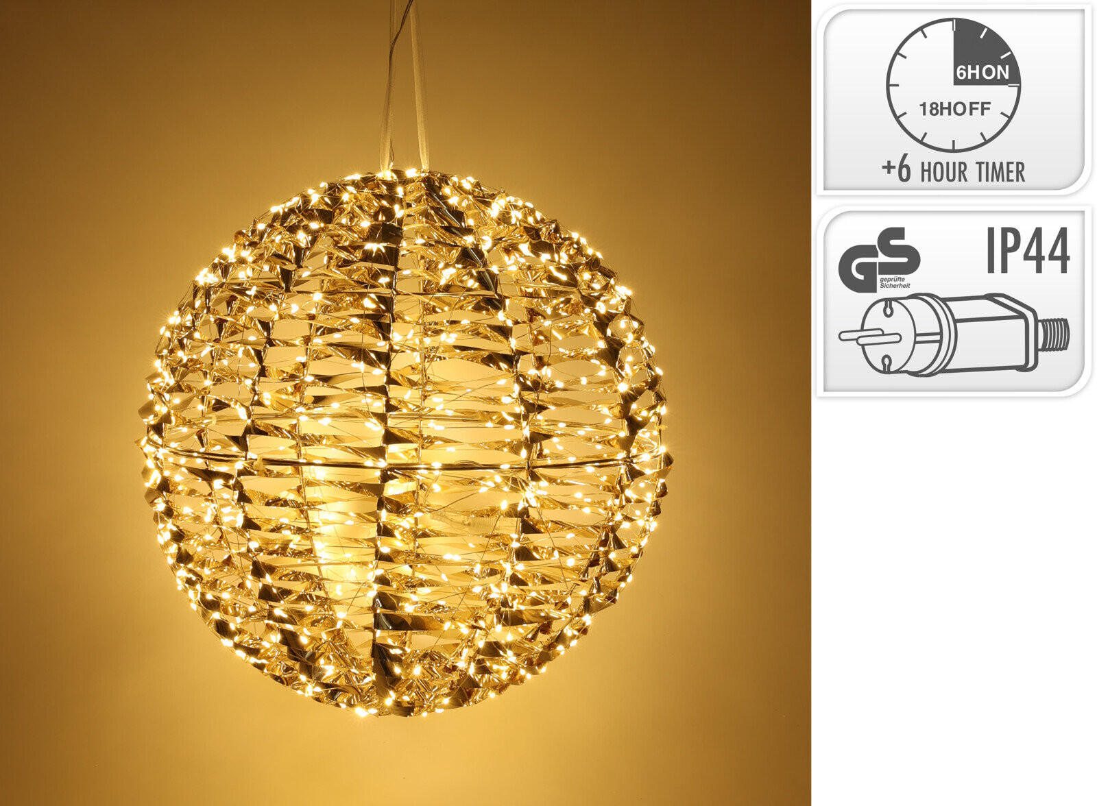 AUSSENDEKORATION Kugel Leuchtend Ø 40 cm - Goldfarben, Kunststoff (40/40/40cm) - Home Styling Collection