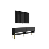 TV-LOWBOARD 140 cm Mattschwarz, gerade goldene Beine, weiße LED, 140 × 32 × 52 cm - Schwarz, Holzwerkstoff (140/52/32cm) - 3XE LIVING