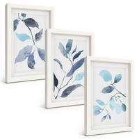 BILDER SET 3er Set - 20x30 cm Weißer Rahmen - Aquarell von blauen Blättern - Weiß, Kunststoff (20/30cm) - TULUP