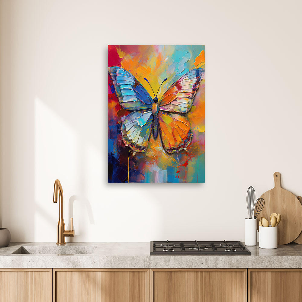 LEINWANDBILD Schmetterling auf farbigem Hintergrund 80x120cm - Multicolor, Textil (80/120cm) - Feeby