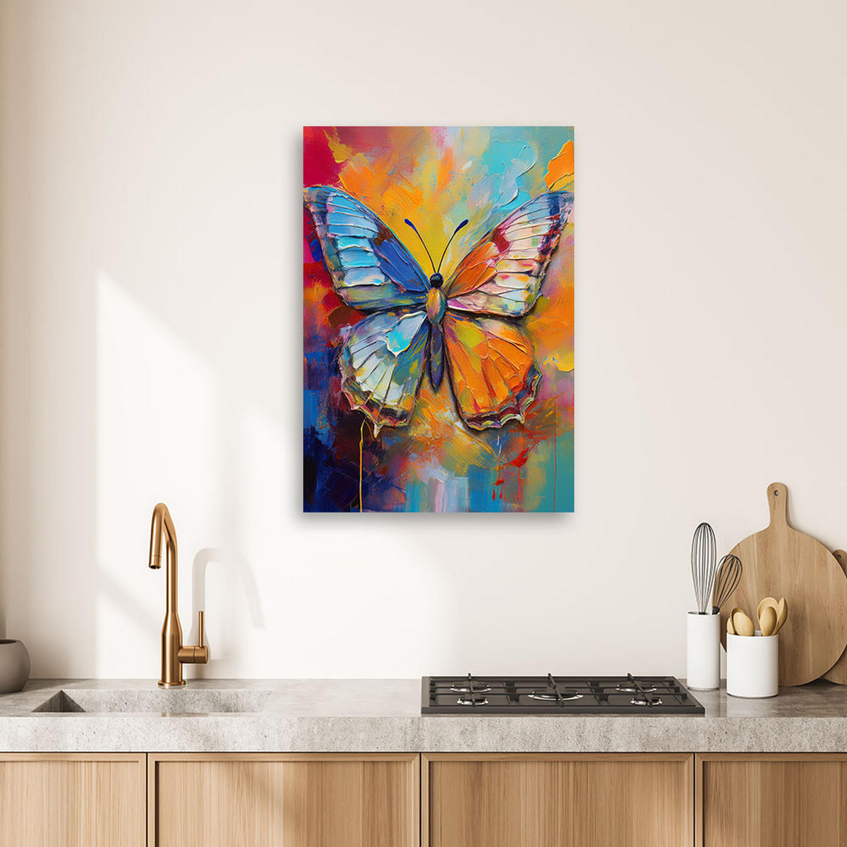 LEINWANDBILD Schmetterling auf farbigem Hintergrund - Multicolor, Textil (60/90cm) - Feeby