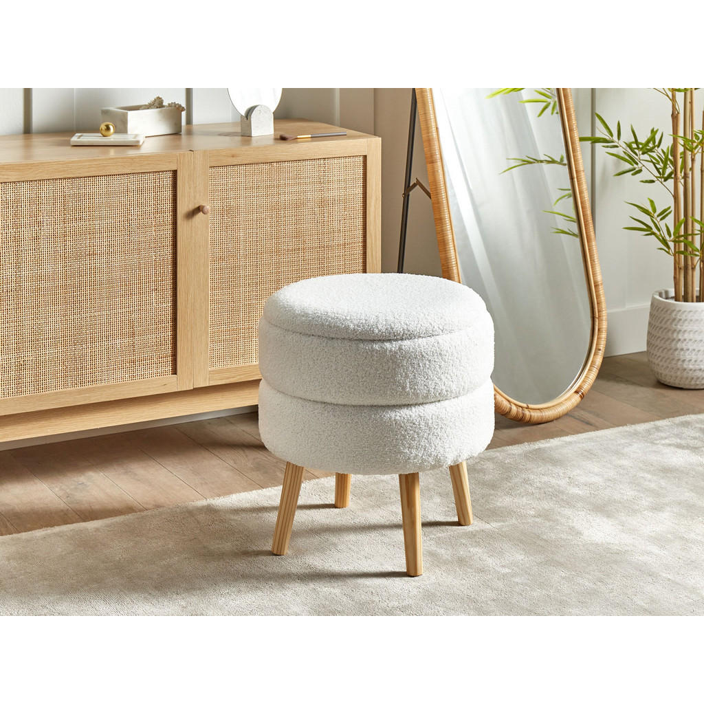 Thumbnail - Beliani Hocker, Weiß, Braun, Textil, Rund, 44x48x44 cm, Wohnzimmer, Hocker, Sitzhocker