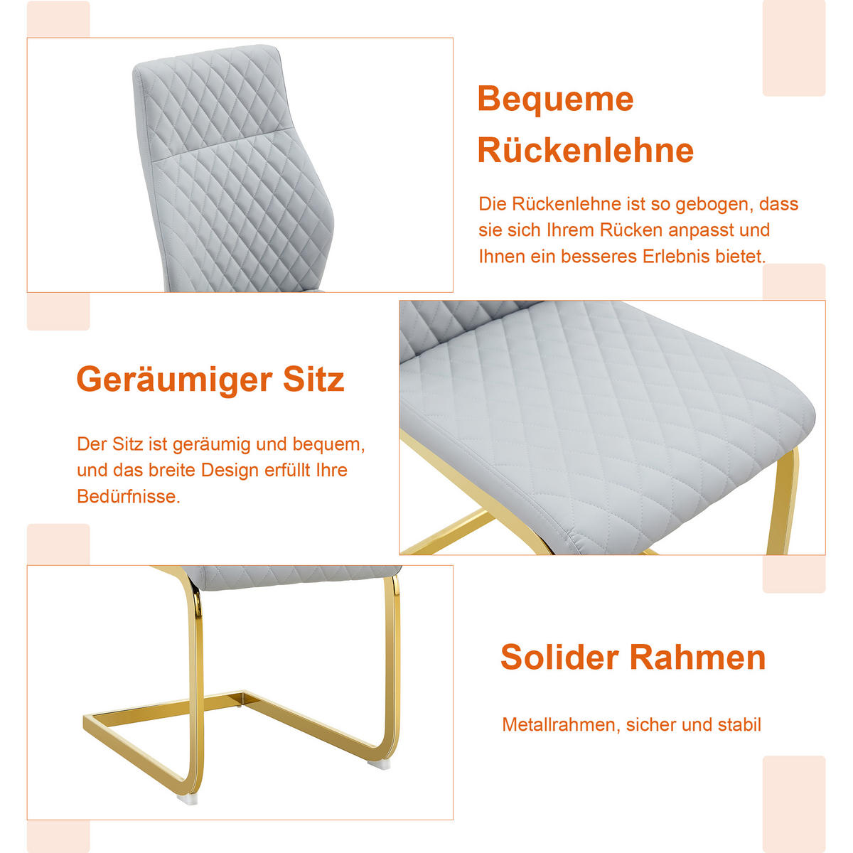 ESSGRUPPE DE-39417 3-teilig, mit 2 Stühlen und Rautenmuster Hellgrau - Grau, Metall (60/72/60cm) - ComfortXL