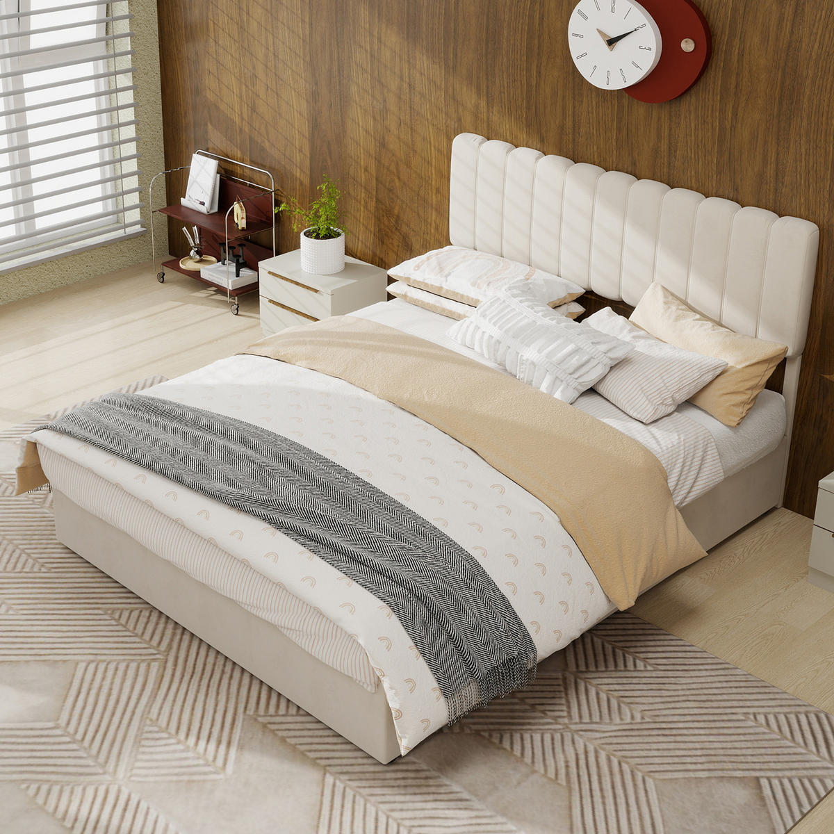 POLSTERBETT 140/200 cm in Beige Samt - Beige, Holzwerkstoff/Textil (140/200cm) - WISHDOR