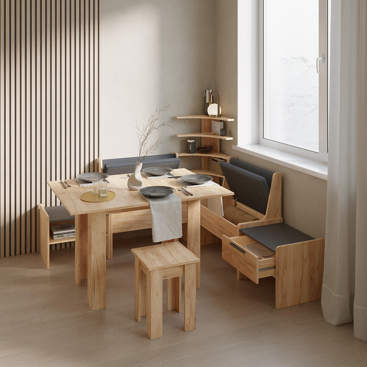 ESSZIMMER-ECKBANK Tiberio Goldkraft Eiche 120 x 120 cm - Honigeiche, Holzwerkstoff (120/120cm) - Livinity®