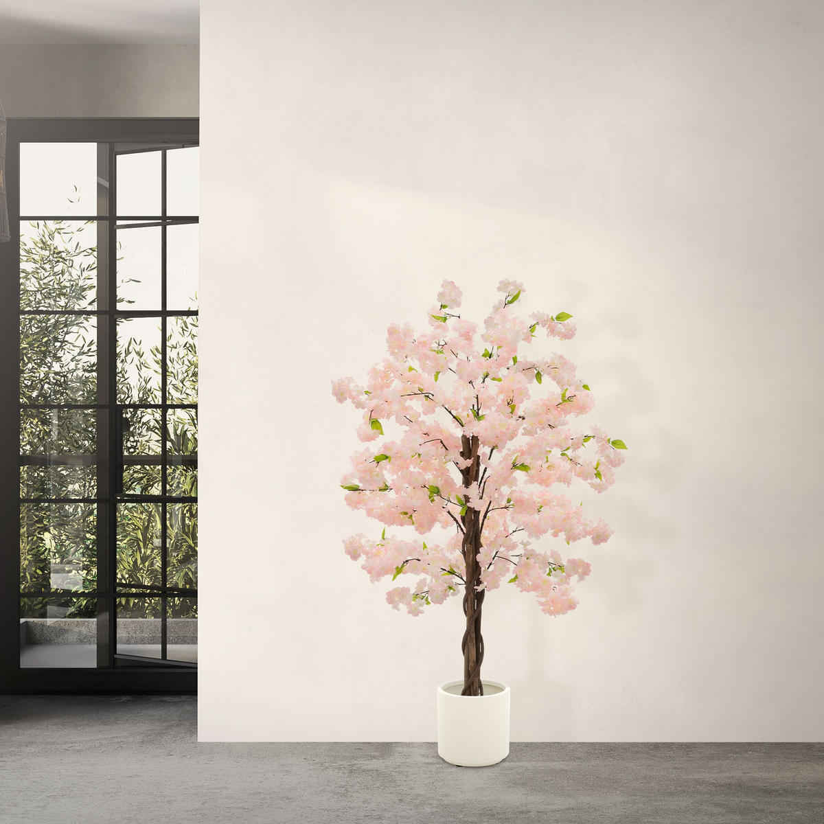 KÜNSTLICHER KIRSCHBLÜTENBAUM 150 cm Rosa mit Naturholzstamm - Pink/Schwarz, Kunststoff/Textil (150cm) - ML-DESIGN