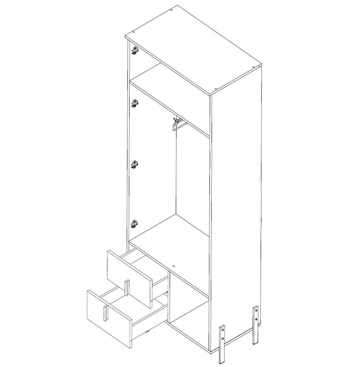 GARDEROBENSCHRANK Vigo weiß / weiß Hochglanz 70 / 40 / 200cm - Weiß Hochglanz/Schwarz, Holz/Holzwerkstoff (70/200/40cm) - Feldmann-Wohnen