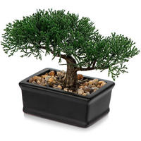 KUNSTBONSAI Zeder mit Keramik-Übertopf Schwarz 16.5 cm - Schwarz, Kunststoff (16.5cm)