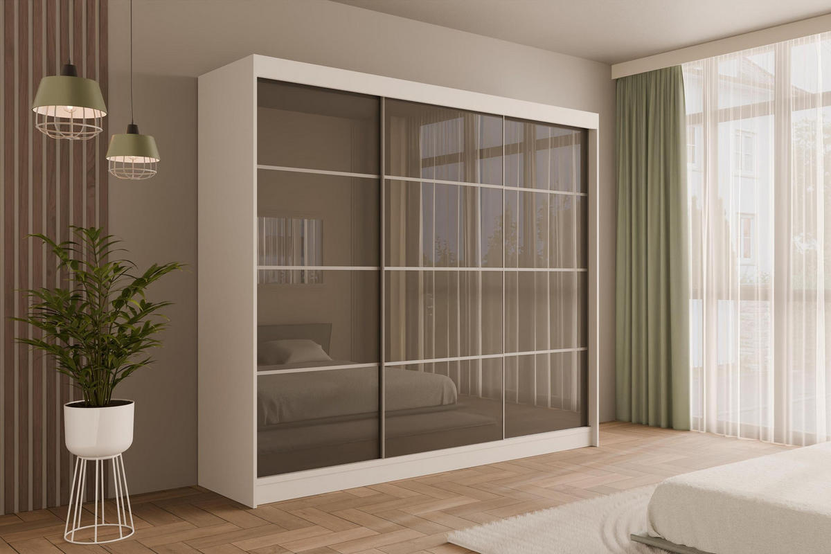 KLEIDERSCHRANK PEKA III - 250 cm - Weiß|Grau - Weiß/Grau, Holzwerkstoff (250/215/61cm) - ALTDECOR