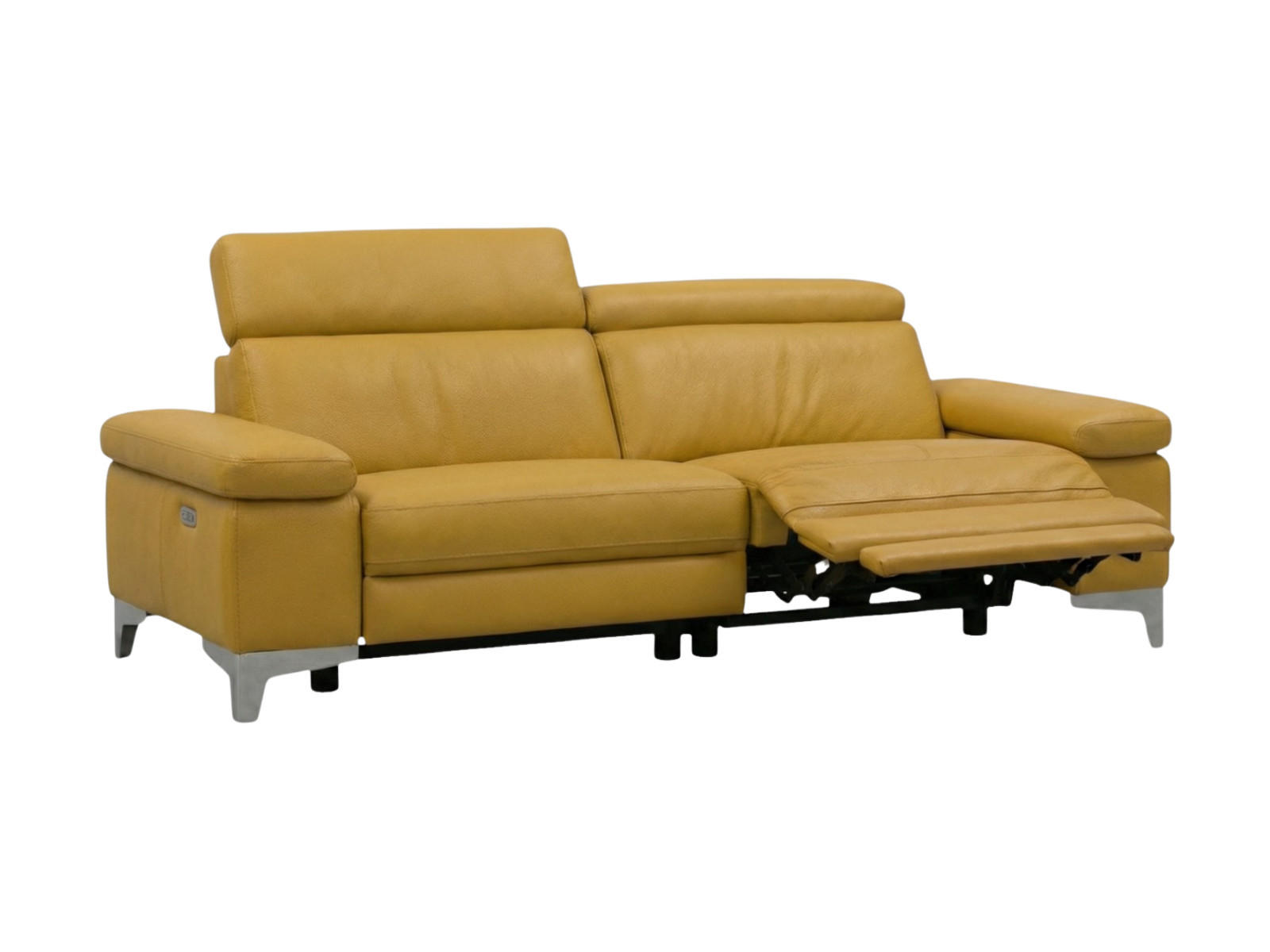 3-SITZER Sofa Talisman Echtleder mit 1 x Relaxfunktion Senfgelb - Gelb, Leder/Metall (216/80/100cm)
