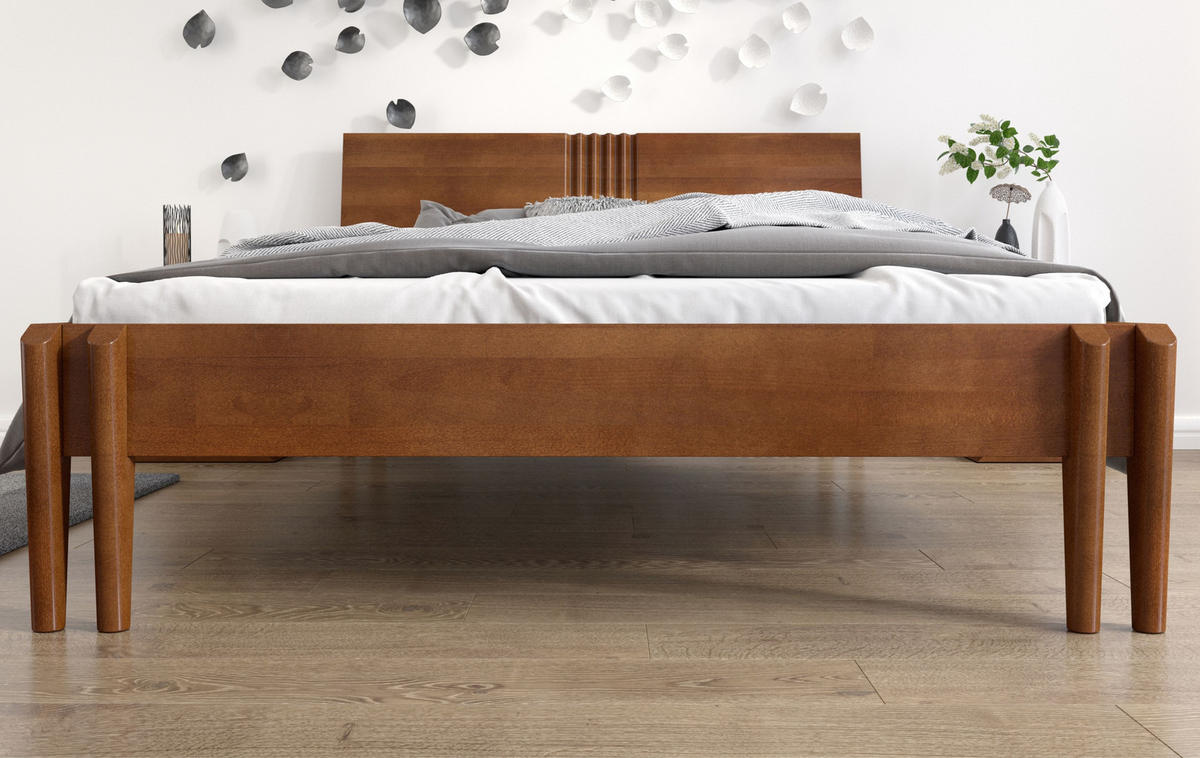MASSIVHOLZBETT Poznan in Nussbaumfarbe, Buche-lackiert, 160x200 - Walnussfarben, Holz/Buchenholz (160/200cm) - Visby