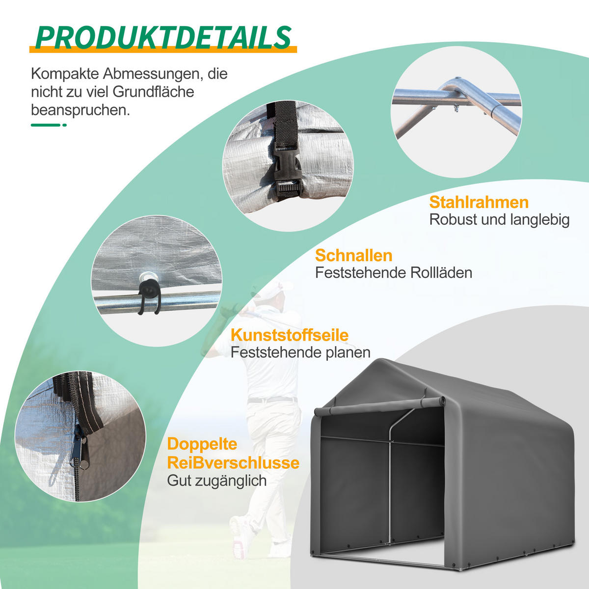 KLEINGARAGE aus Metall 160x220x165 cm Grau mit Rolltor - Grau, Metall (160/165/220cm) - Modfu