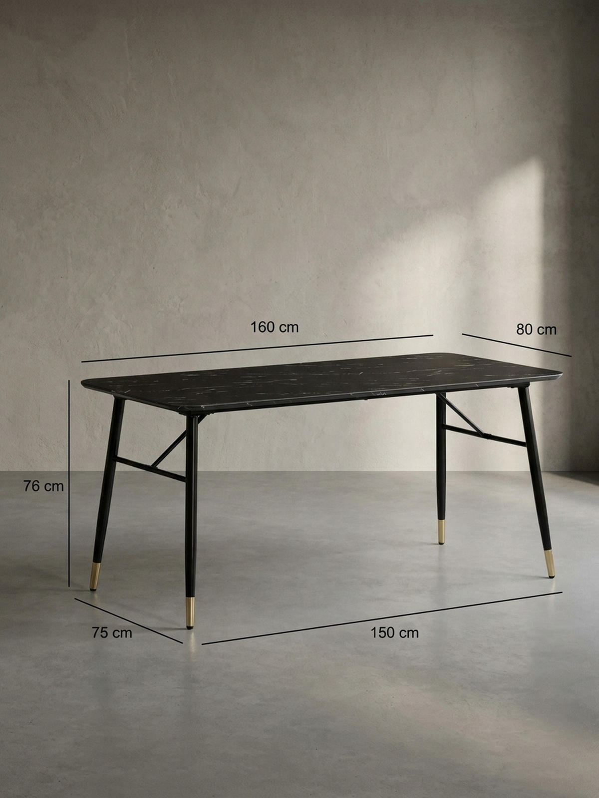 ESSTISCH Marmoroptik Metall Rechteckig Modern Klein, Schwarz 160x80x76 cm - Goldfarben/Schwarz, Holzwerkstoff/Metall (80/160/76cm) - KADIMA DESIGN