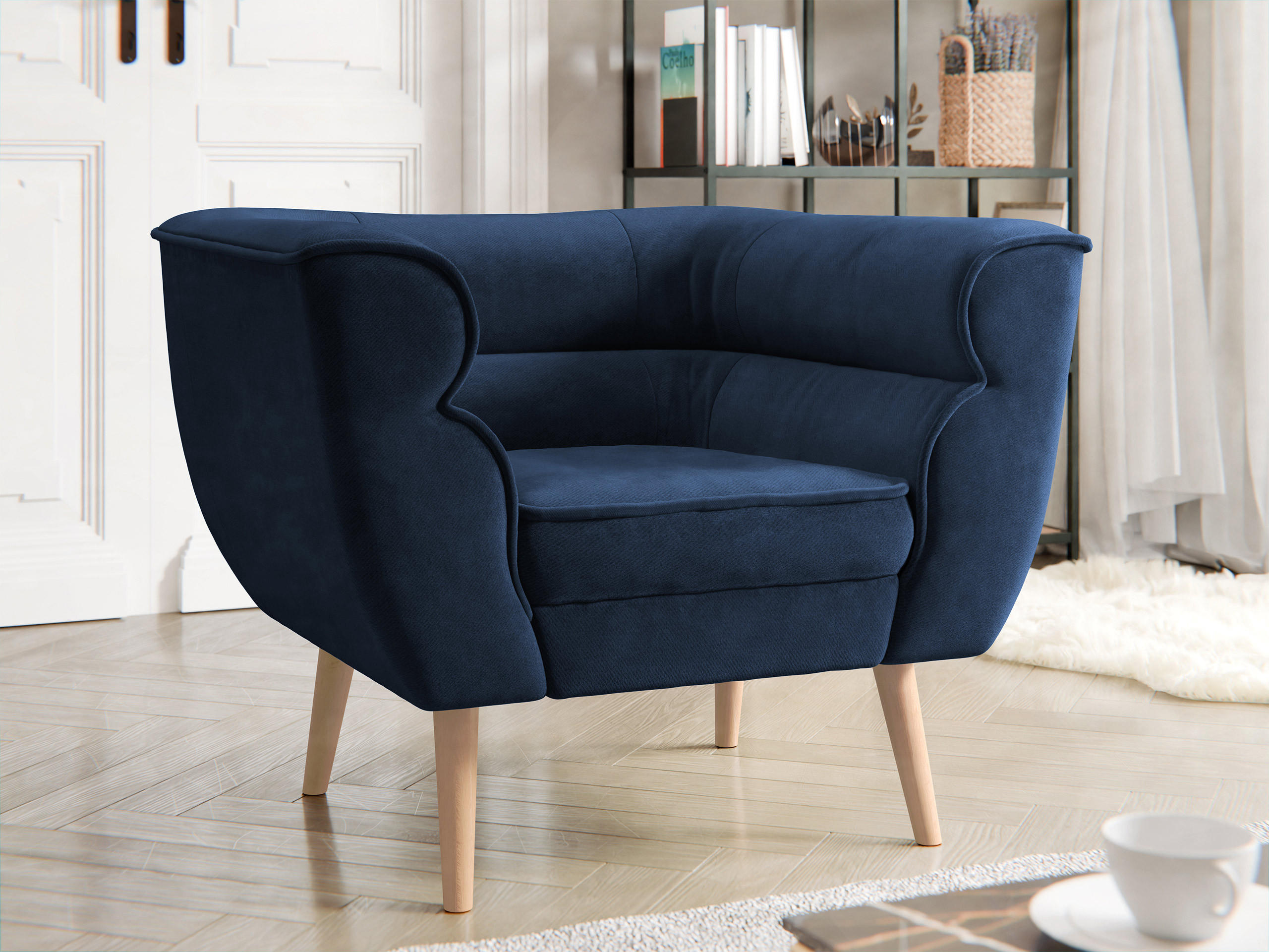 SESSEL Bal 1 - Naturfarben/Dunkelblau, Holz/Textil (82/75/74cm) - MIRJAN24