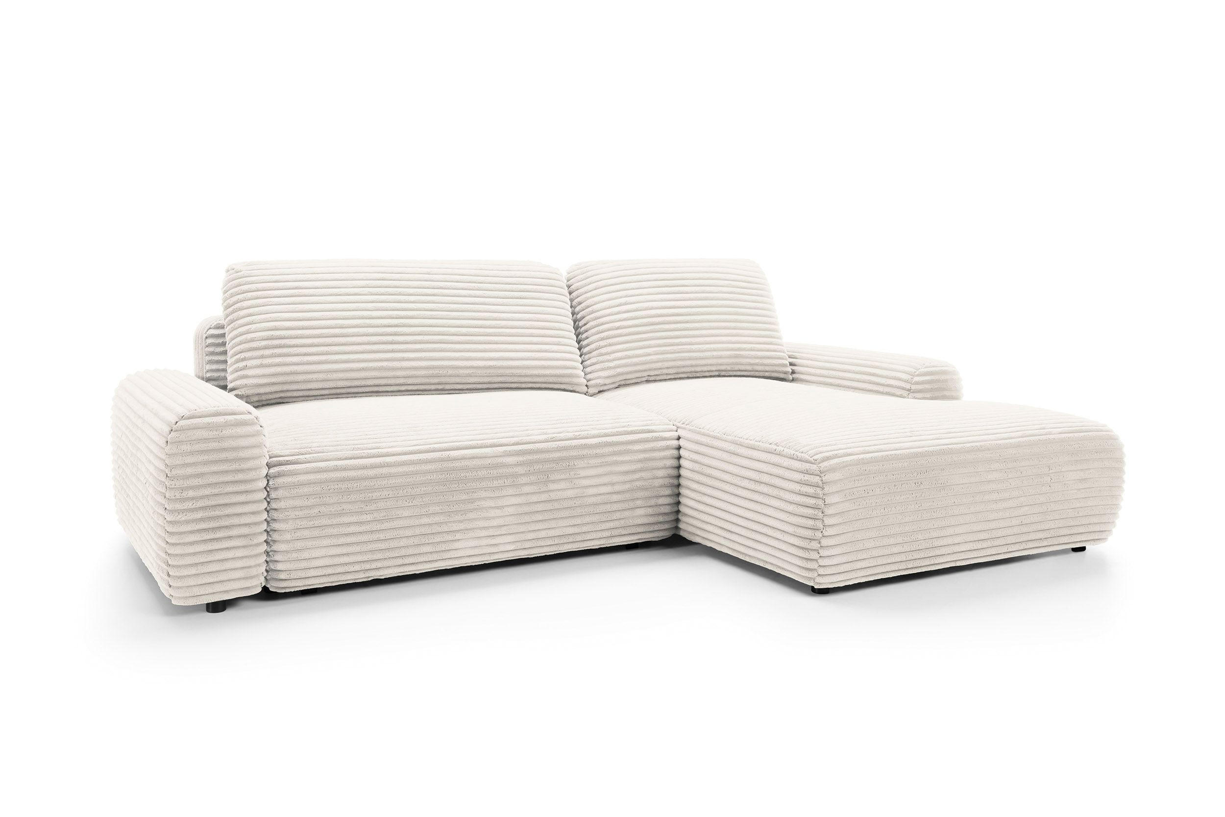 ECKSOFA OSSO Creme Velours-Stoff mit Schlaffunktion - Creme, Holz (264/162cm) - MASSENO