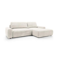 ECKSOFA OSSO Creme Velours-Stoff mit Schlaffunktion - Creme, Holz (264/162cm) - MASSENO