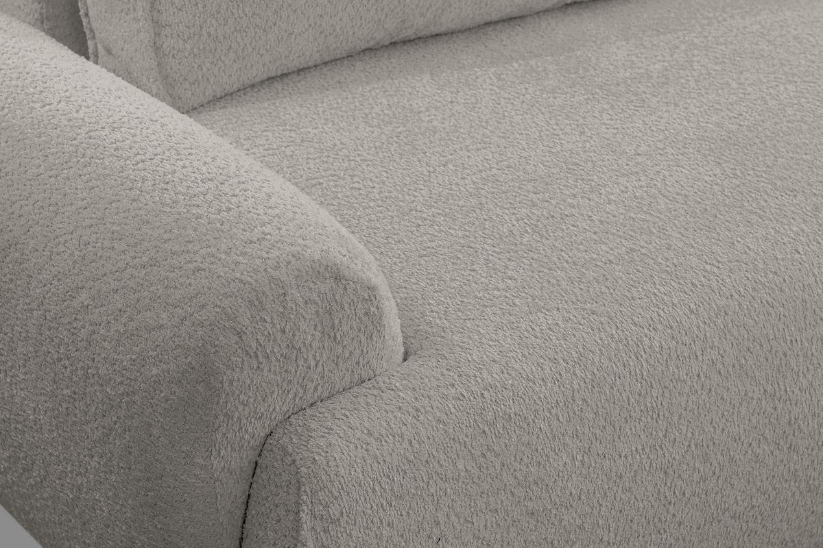 ECKSOFA Moon in L-Form mit Schlaffunktion und Bettkasten, Farbe: Grau, Bouclé-Stoff, Ottomane Rechts - Grau, Textil (260/136cm) - VENASI MÖBEL
