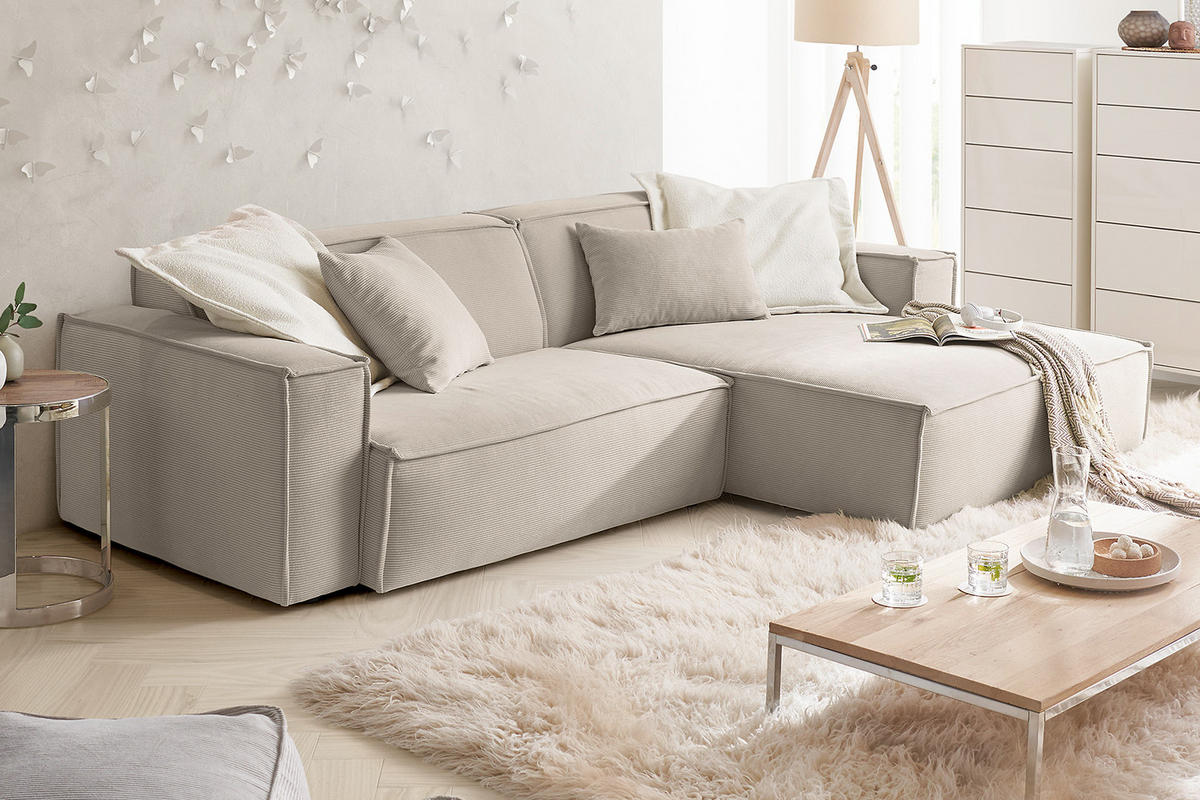 ECKSOFA SAMU Beige Cord - Beige/Schwarz, Textil (276/168cm) - KAWOLA