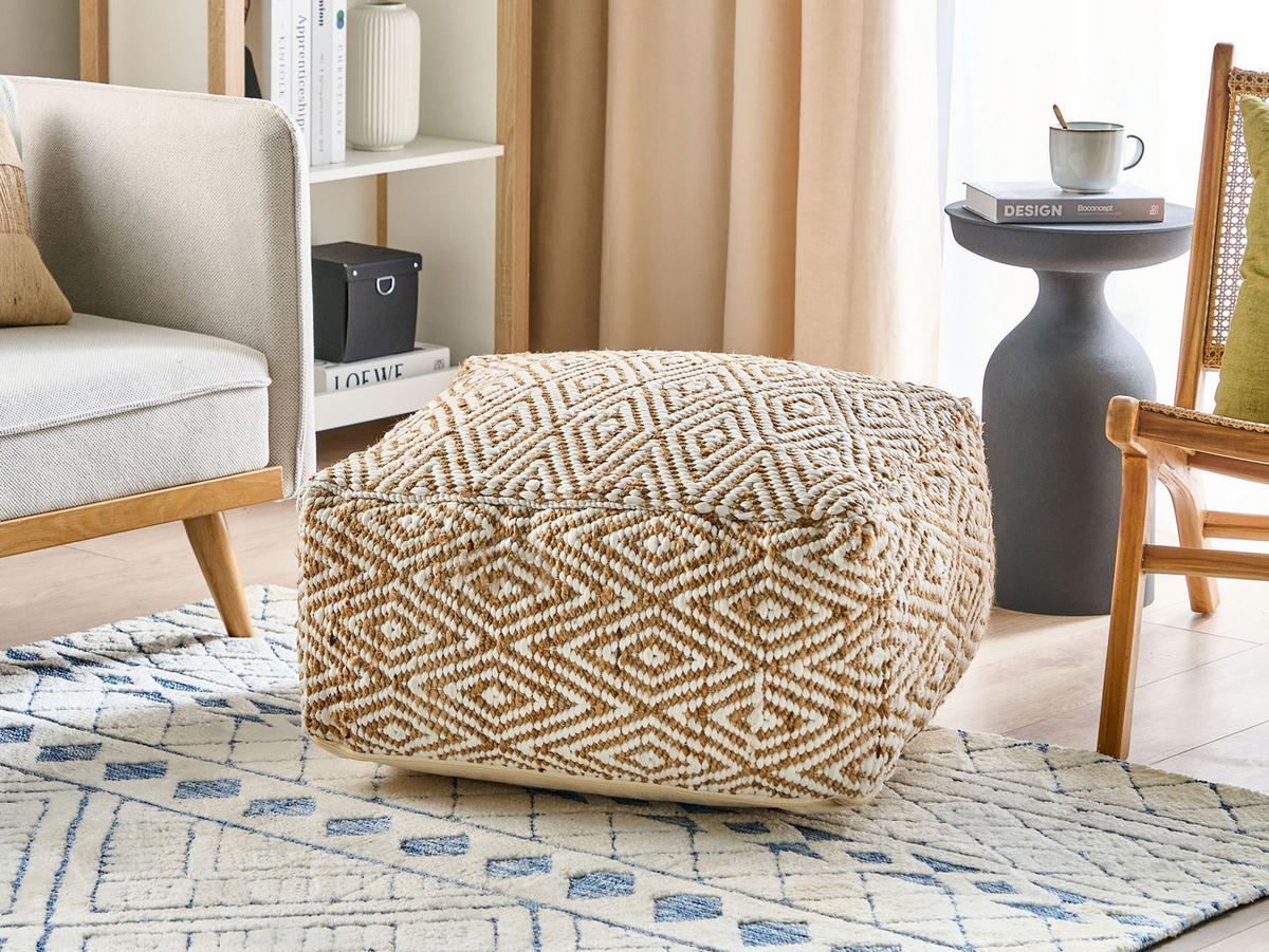 POUF Beige Maski - Beige/Weiß, Naturmaterialien (60/30/60cm) - Beliani