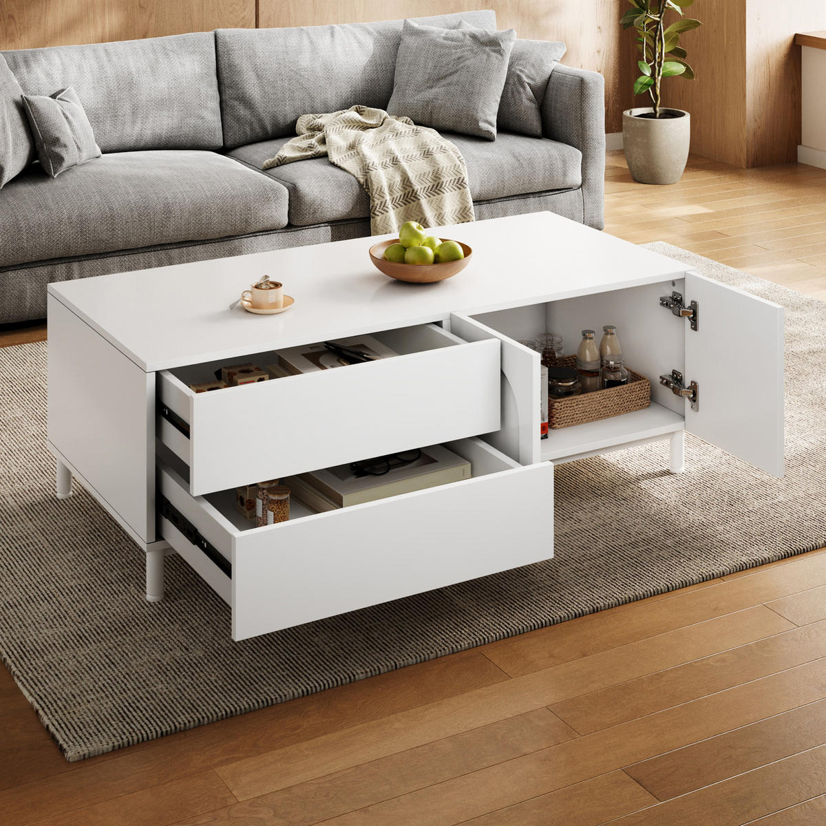 COUCHTISCH Stauraum Rechteckig Bogen Türen Modern - Weiß, Holzwerkstoff (50/100/39.5cm) - FLIEKS