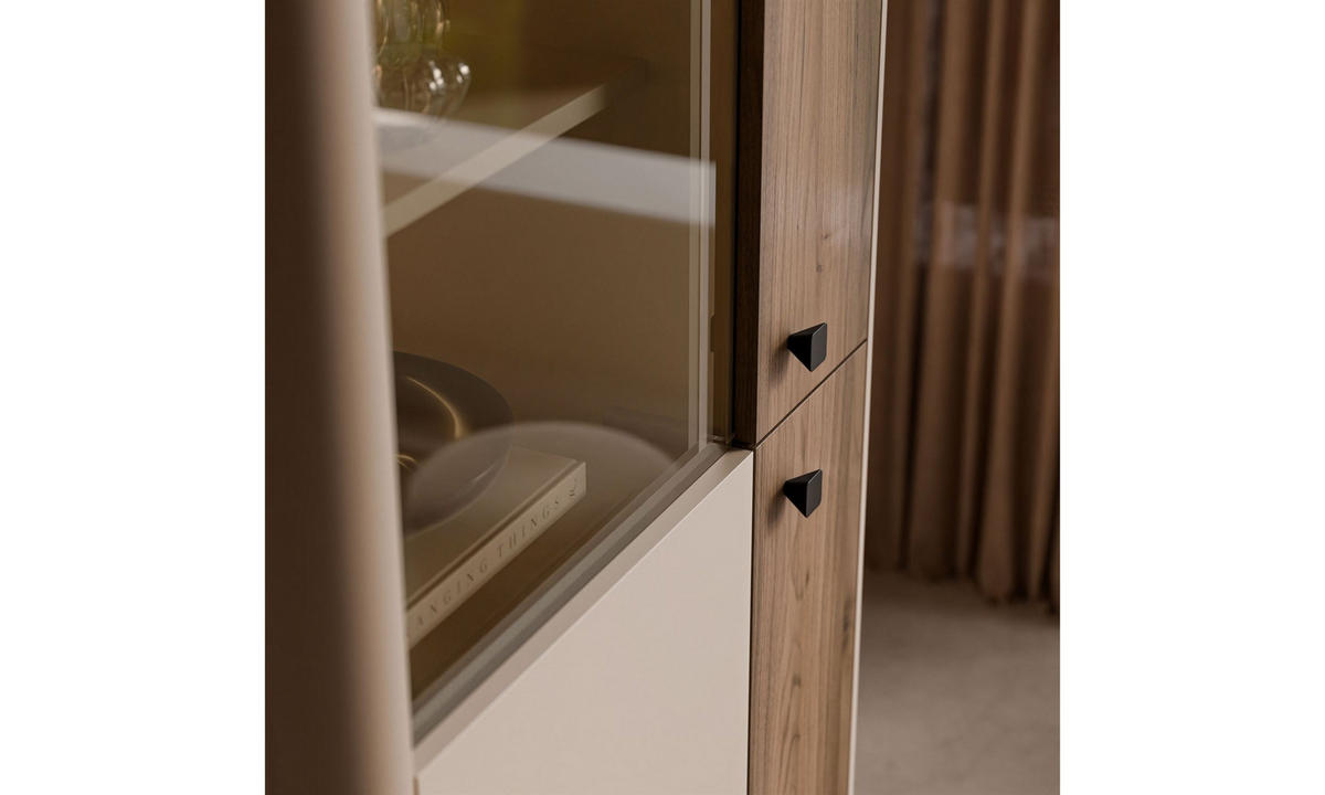 VITRINE MOCHA 73/40/190 cm Glasfront ohne LED Kaschmir/Nussbaum Royal - Kaschmir/Schwarz, Holzwerkstoff/Kunststoff (73/190/40cm) - Lookway