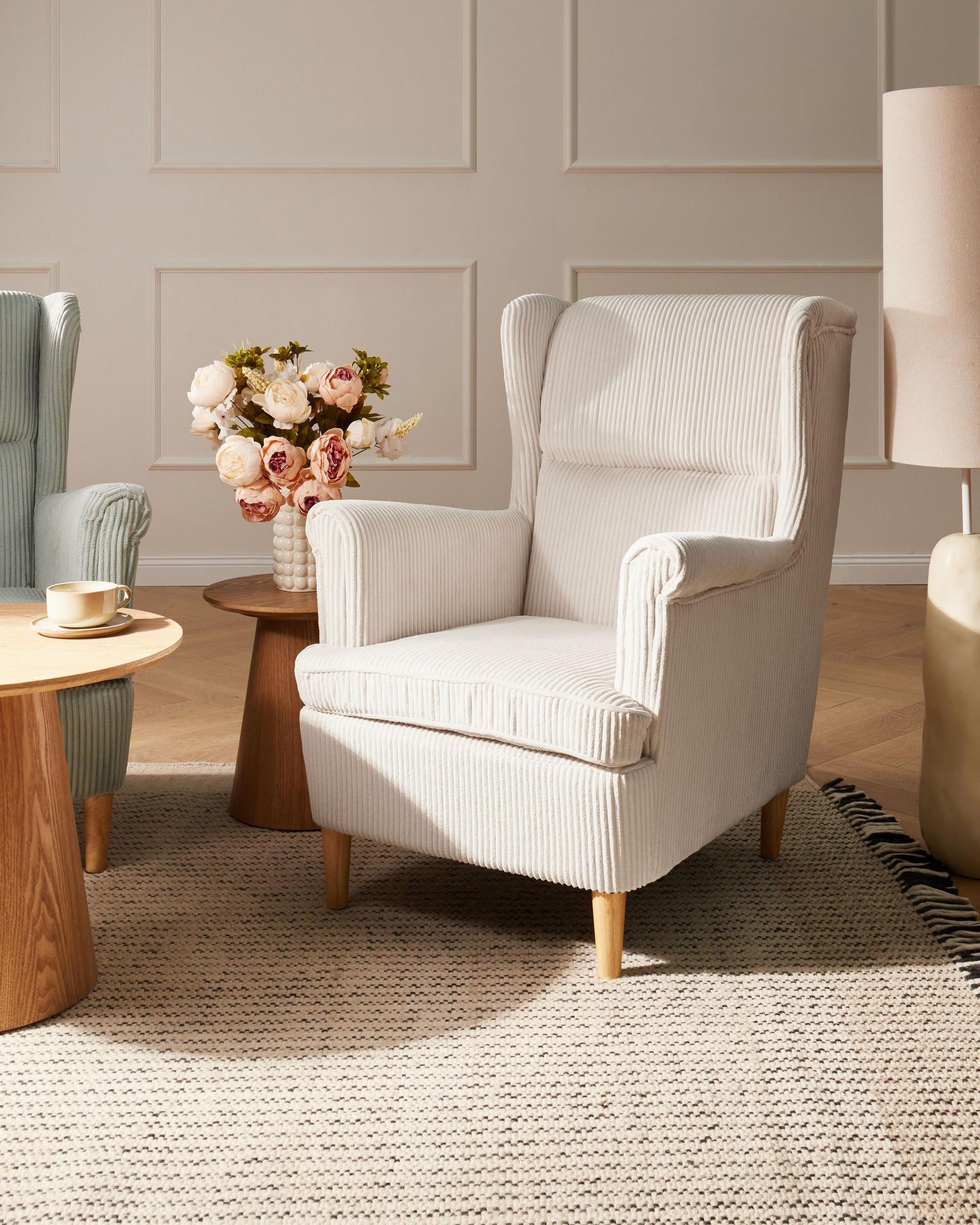 Thumbnail - Beliani Ohrensessel, Beige, Braun, Textil, 64x100x65 cm, Wohnzimmer, Sessel, Ohrensessel