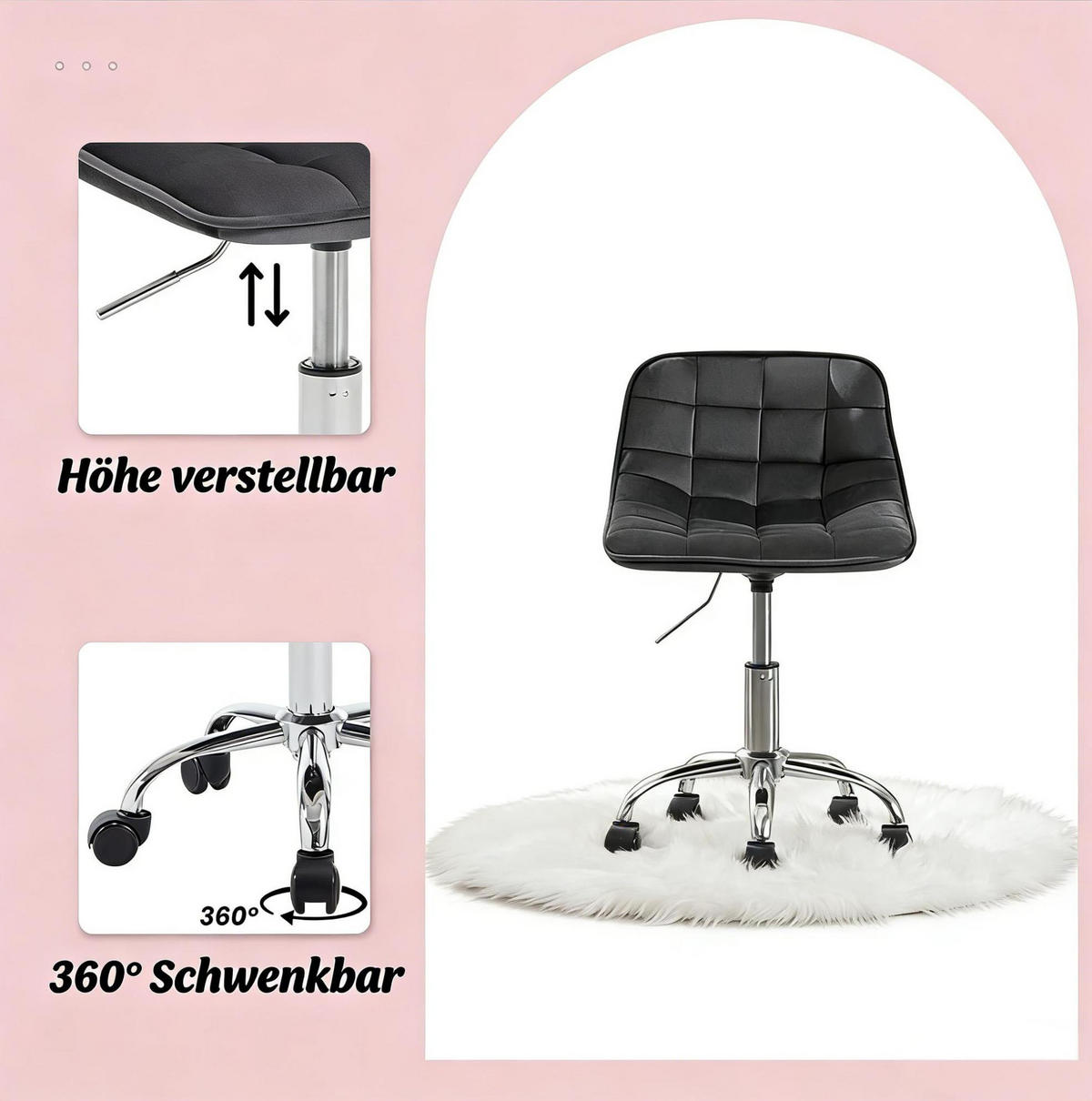 BÜROSTUHL in Dunkelgrau 43x43x67,5 cm mit Samtbezug, höhenverstellbar und drehbar - Dunkelgrau, Metall (43/67.5/43cm) - IVMEU