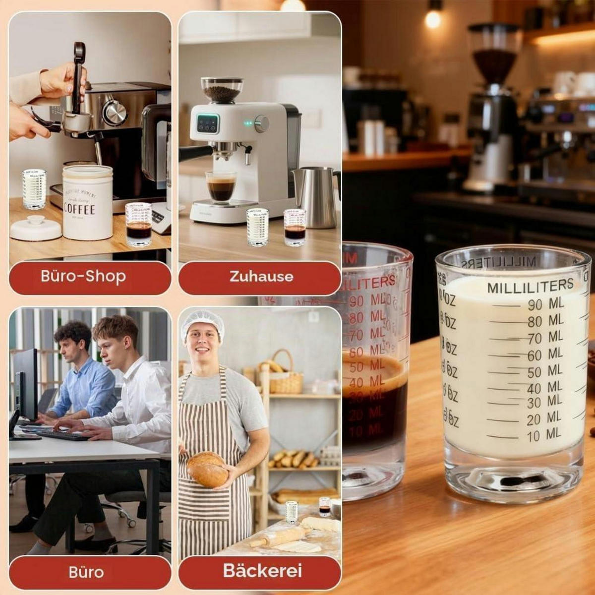 MESSBECHER 2-teiliges Set Glas 90 ml - Transparent, Glas (0.09L)