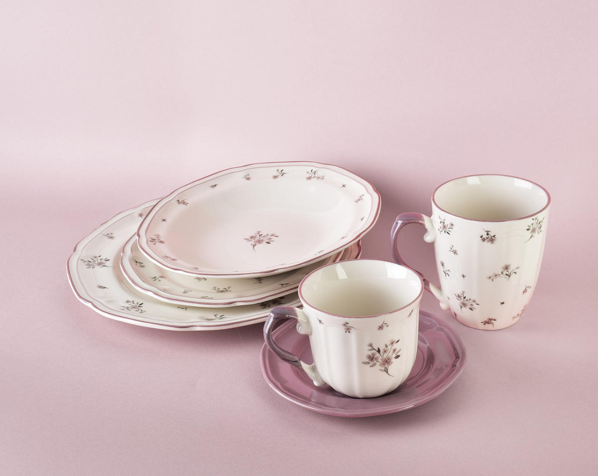 TASSE mit Untertasse Rosalie Weiß 16x16x1,5 cm Porzellan - Weiß, Keramik (0.22L) - Mondex