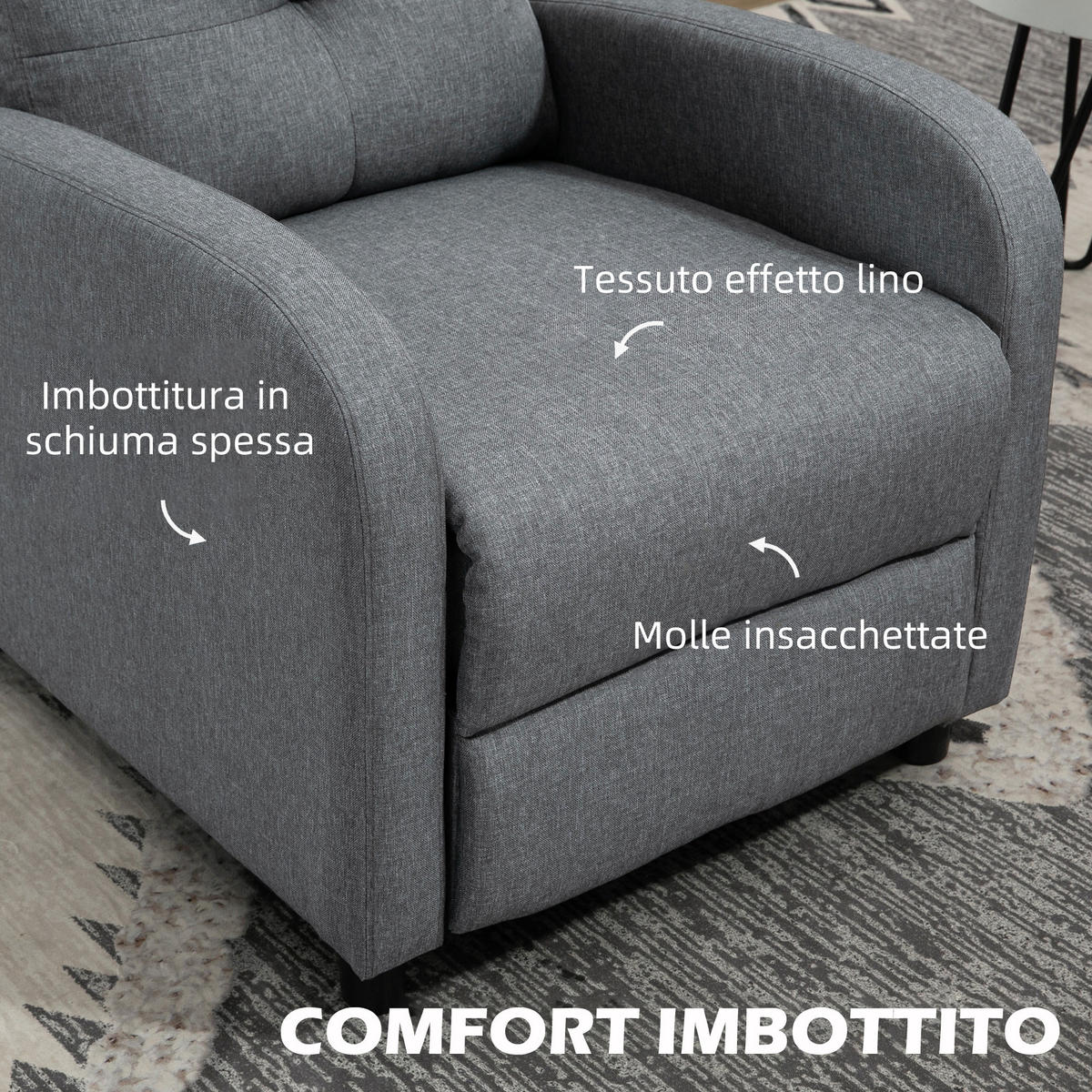 RELAXSESSEL,MAX 155° graues Leinenimitat Fußstütze - Grau, Textil (67/98/87cm) - Vallsero
