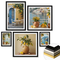 WANDBILDER 5er-Set - 50x50 cm & 20x30 cm & 40x60 cm Schwarzer Rahmen - Meereslandschaften, Zitronen, Fenster - Schwarz, Kunststoff (40/60cm) - ArtPrintCave