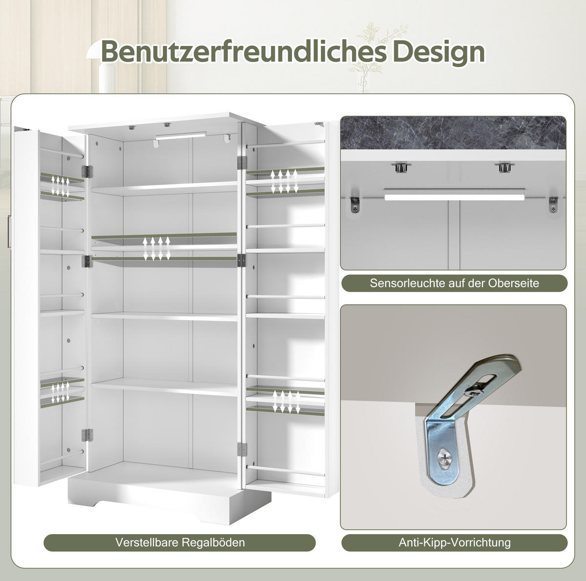 BUFFET 60/35/128 cm Weiß aus MDF mit LED-Sensorleuchte - Weiß, Holzwerkstoff (60/128/35cm) - OKWISH