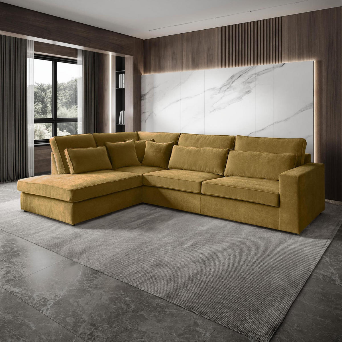 ECKSOFA Parma ohne Schlaffunktion gelb links - Gelb/Schwarz, Textil (314/224cm) - Beautysofa