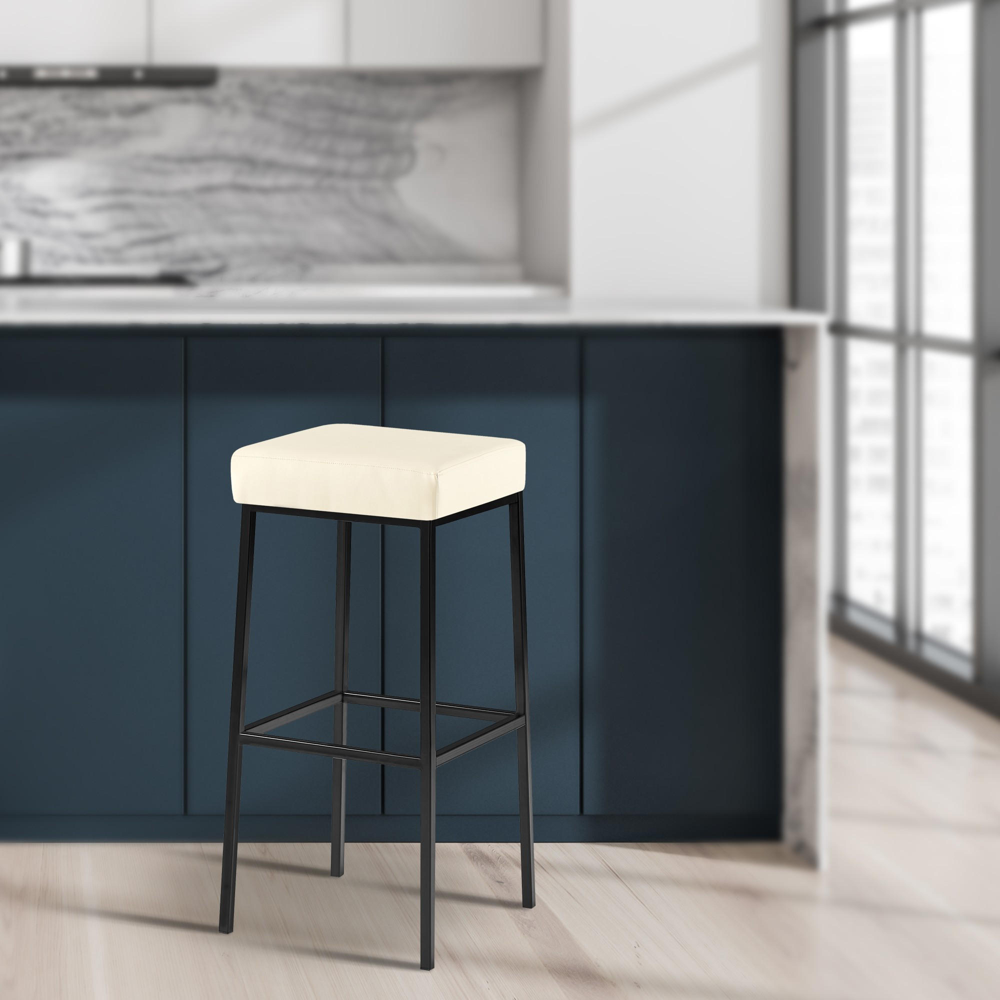 BARHOCKER Lederlook Creme - Creme/Schwarz, Textil/Metall (37/83/37cm) - CLP