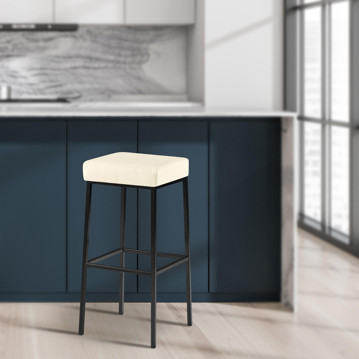 BARHOCKER 2er Set Lederlook creme - Creme/Schwarz, Textil/Metall (37/83/37cm) - CLP