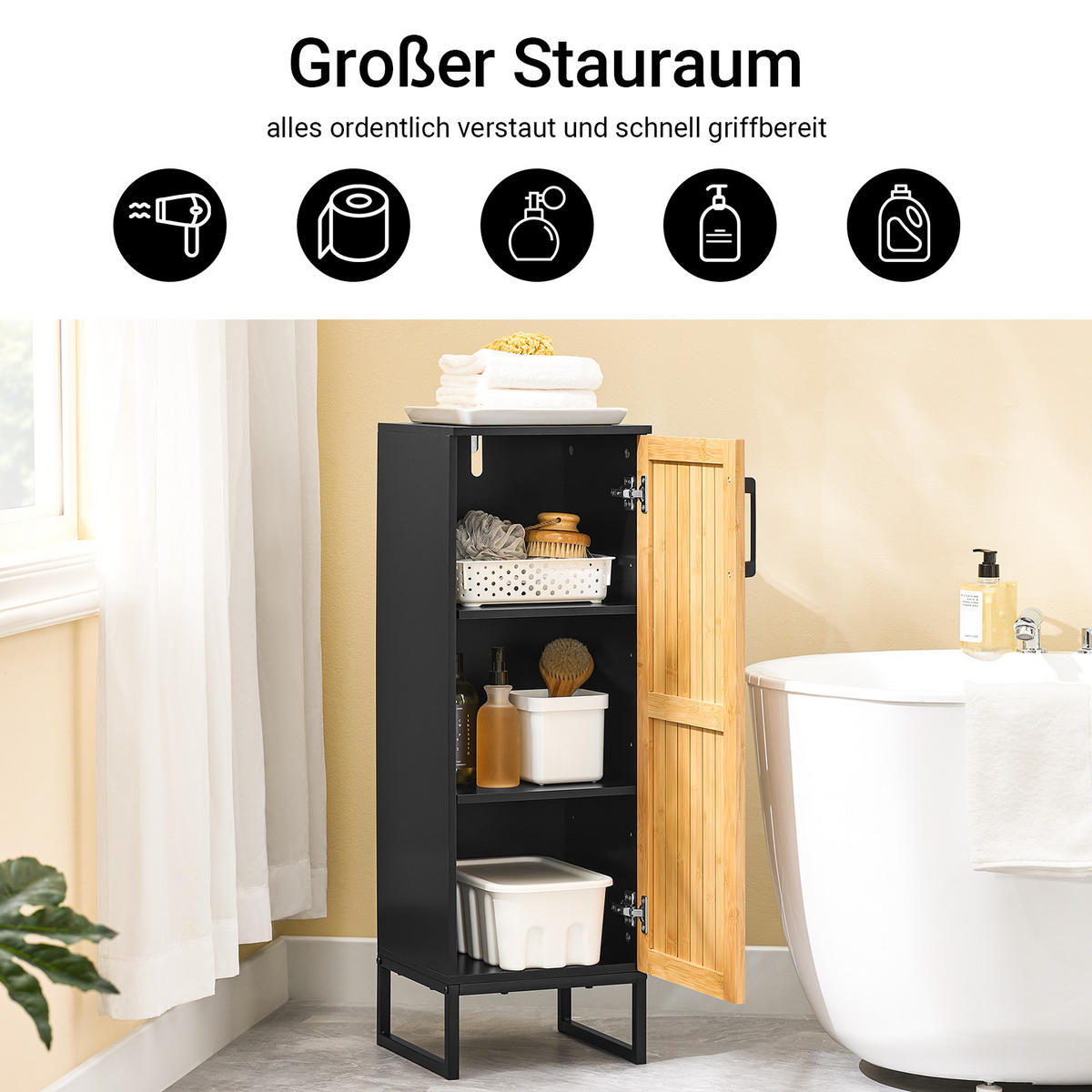BADEZIMMERSCHRANK Schwarz - Schwarz, Holzwerkstoff (30/90/30cm) - SoBuy