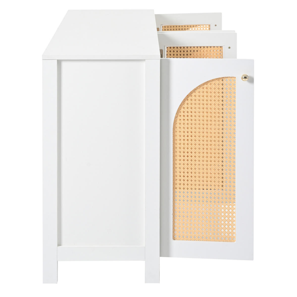 SIDEBOARD 145/40/80 cm weiß aus MDF mit 4 Rattantüren und Metallgriffen - Weiß, Holzwerkstoff (145/40/80cm) - OKWISH