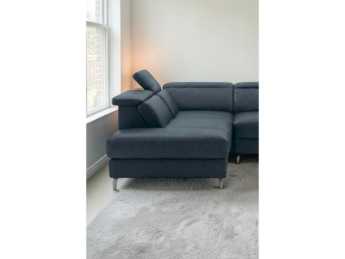 ECKSOFA Ambassador Echtleder mit 1 x Relaxfunktion Schwarz - Schwarz, Leder/Metall (224/272cm)