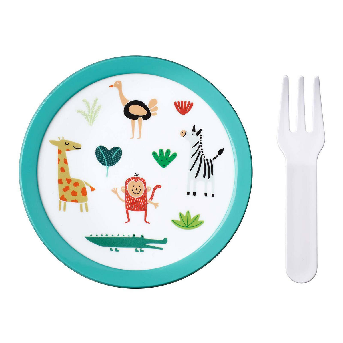 FRUCHTBOX MIT GABEL Campus Animal Friends 300 ml - Türkis/Multicolor, Kunststoff (6.7/10.4/6.7cm) - Mepal