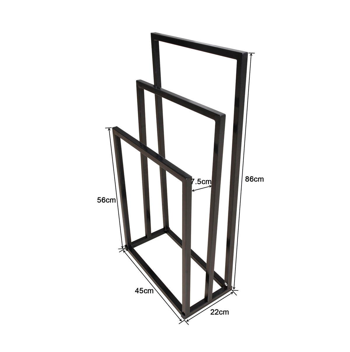 HANDTUCHSTÄNDER 45x22x86cm in Schwarz, 3-stufig freistehend - Schwarz, Metall (22/86/45cm) - Modfu