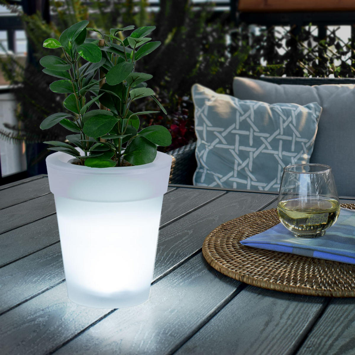 LED AUSSENLEUCHTE Blumentopf Weiß satiniert - Weiß, Kunststoff (17/17/19cm)