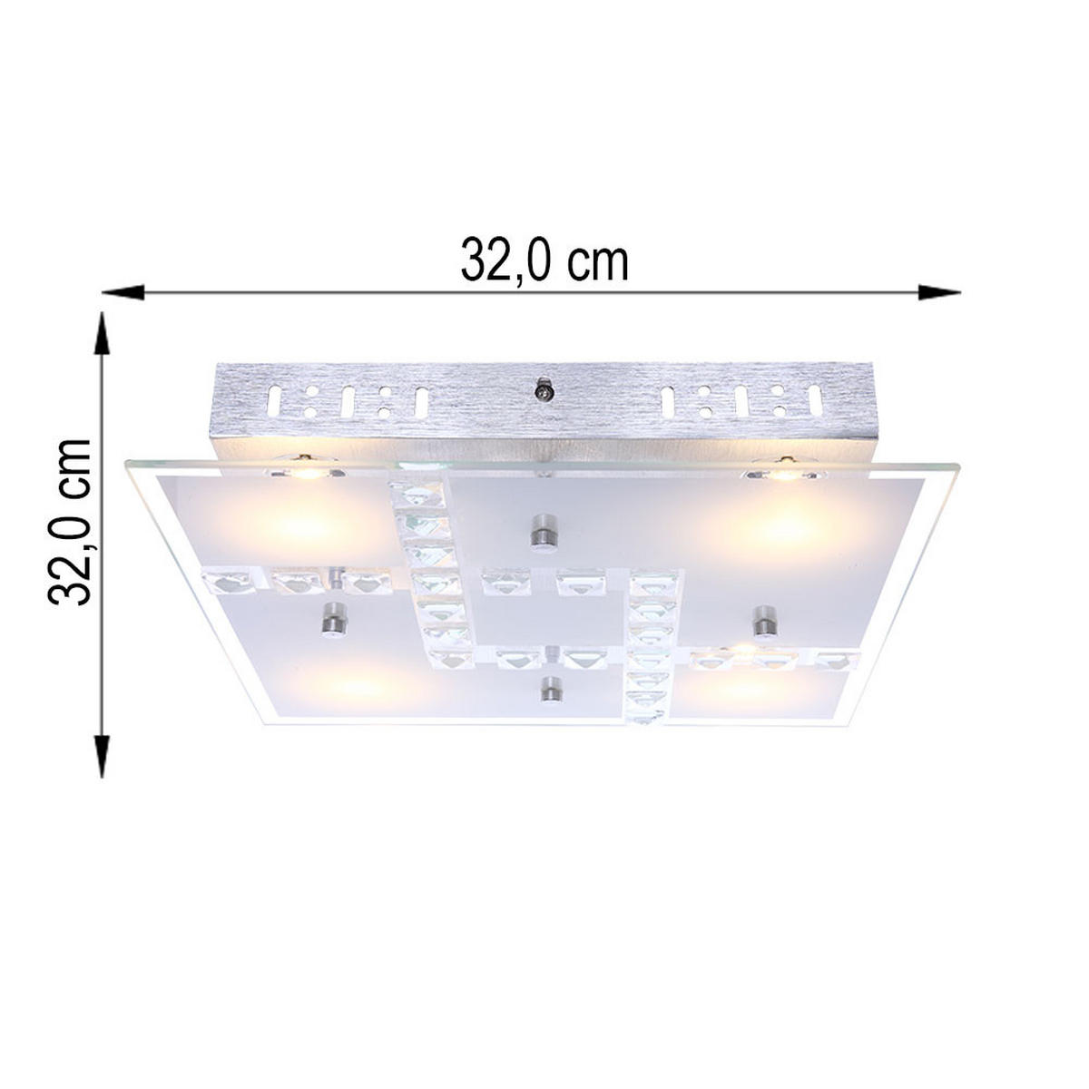 LED DECKENLEUCHTE Kristall Glas Silber - Silberfarben, Glas (32/32/6.5cm) - Globo Lighting