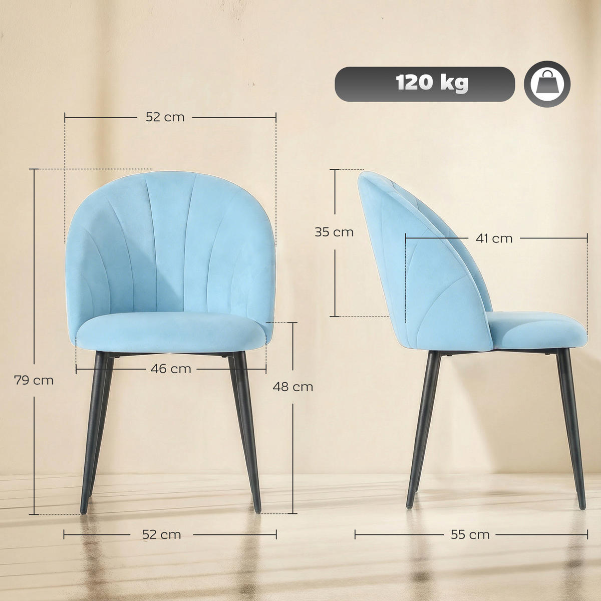 STÜHLE Blau 2 Stück - Blau, Naturmaterialien (52/79/55cm) - GiPP