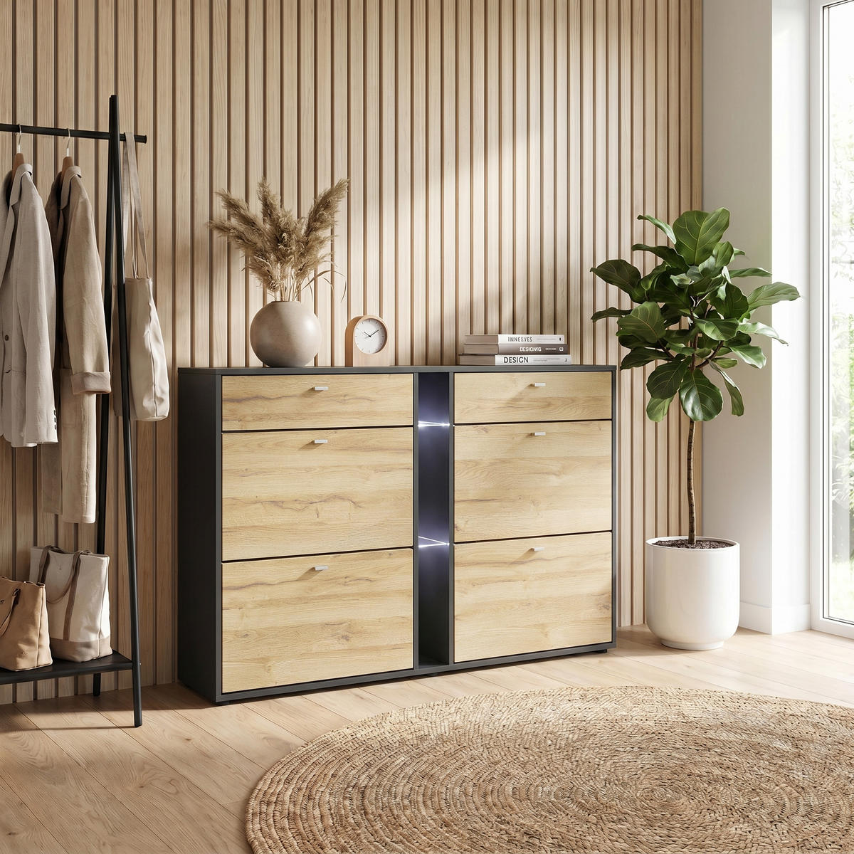 SCHUHSCHRANK Today Fronten in Eiche Natur - Eichefarben, Holzwerkstoff (155.5/95/28cm) - Vladon