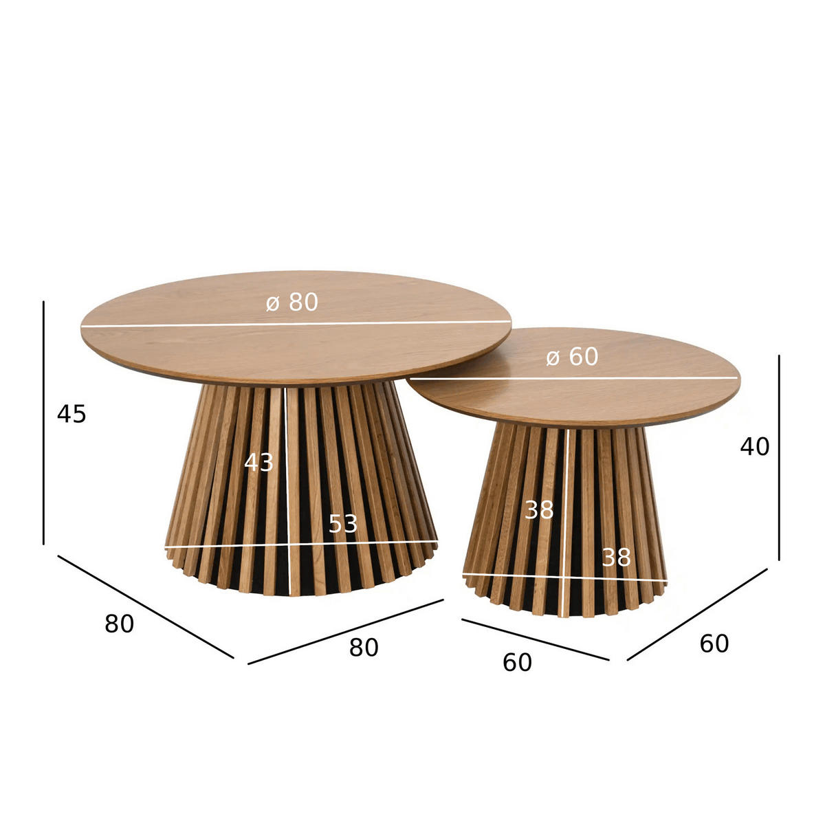 COUCHTISCHE 2er Set Wildeiche - Honigeiche/Eichefarben, Holzwerkstoff (80/80/45cm) - Furnhouse