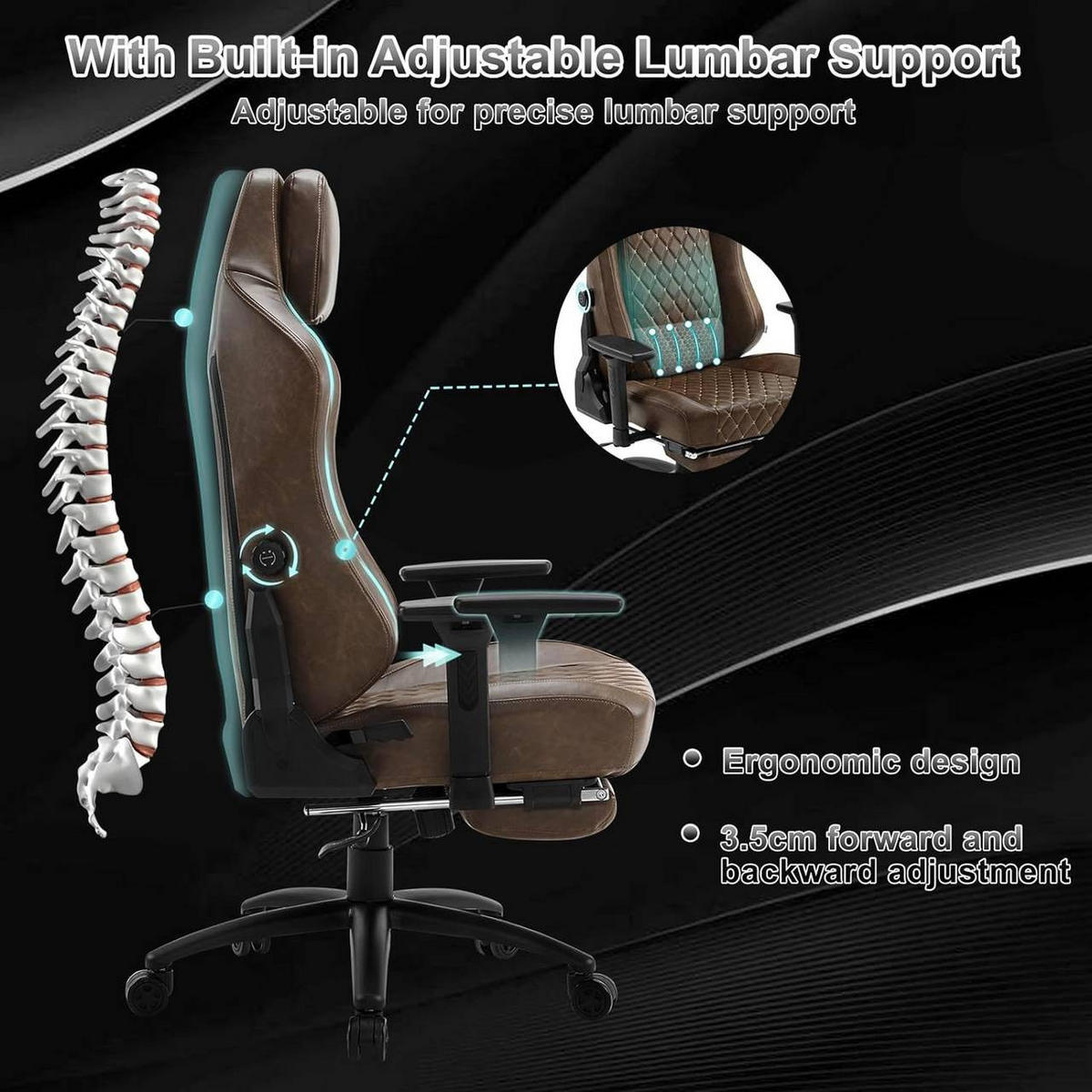 GAMINGSTUHL Kunstleder, Metallrahmen, Braun - Schwarz/Braun, Kunststoff/Textil (73/122.5/65cm) - Woltu