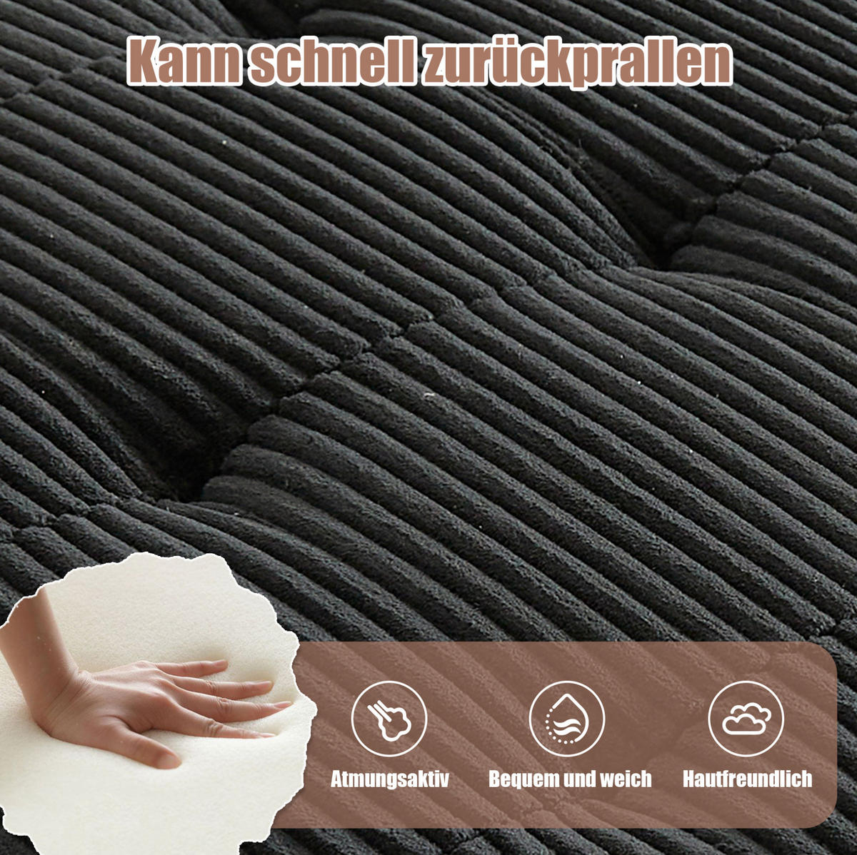 WOHNLANDSCHAFT Cord mit Seitentaschen 308/154/82 cm Schwarz - Schwarz, Kunststoff/Textil (154/82/308cm) - Redom