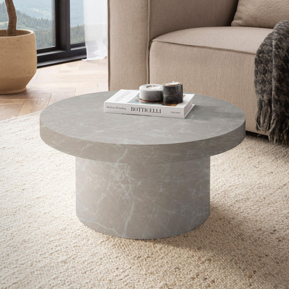 COUCHTISCH rund in Stein-Optik – moderner Look in Grau, Beige 60x60x30 cm - Beige, Holzwerkstoff (60/60/30cm) - KADIMA DESIGN