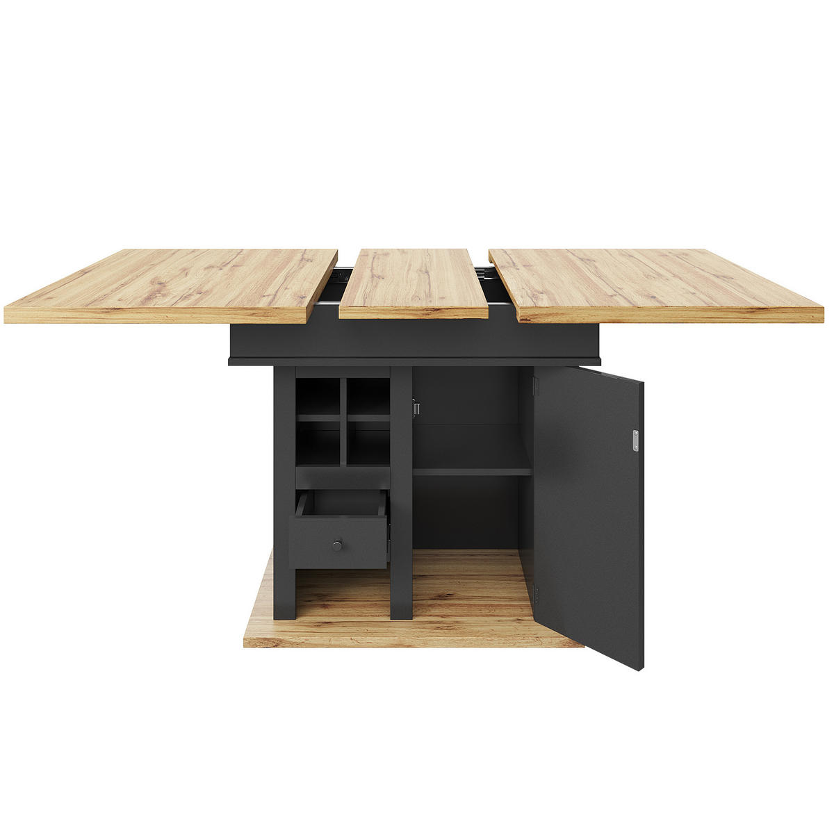 JEDÁLENSKÝ stôl 110-140/80/75 cm, MDF, čierna/prírodná, výsuvný - čierna, kompozitné drevo (140/80/75cm) - BEAOK
