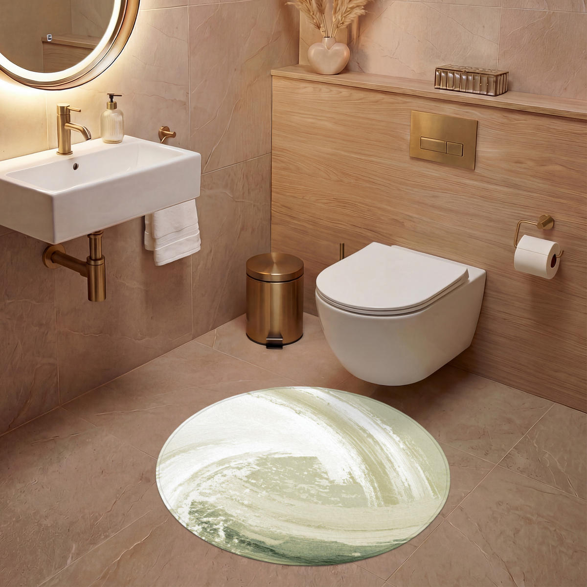 WC PŘEDLOŽKA Abstraktní - Tahy štětcem - Vlny - Zelená 70x70 cm - mátově zelená, textil/plast (70/1cm) - OnlyWow